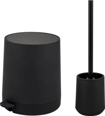 Produktbild von eluno Bad-Set TESERO 2tlg. bestehend aus 1x Kosmetikeimer 4 Liter und 1x WC-Garnitur aus Kunststoff in Schwarz