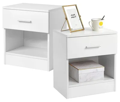 Produktbild von Nachttisch 2er Set Nachtschrank Beistelltisch Weiß
