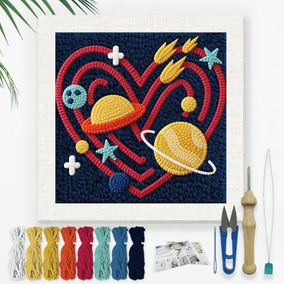 Produktbild von Punch Needle Bastelset für Anfänger, 24x24cm Kosmischer Planet, DIY Stickerei Set mit Anleitung und Garn