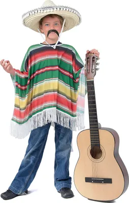 Produktbild von Mexikanischer Kinder-Poncho Kostümzubehör 53 x 103 cm bunt - Einheitsgröße