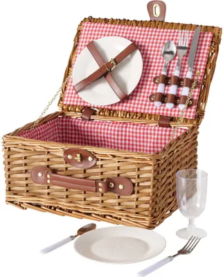 Image de Panier de pique-nique en osier DARCEL, assiettes, verres, couverts
