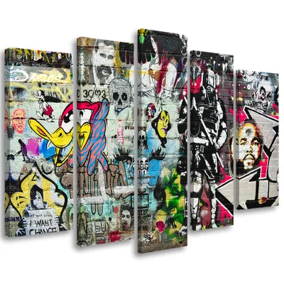 Zdjęcie produktu dla Obraz 5 częściowy na płótnie, Graffiti Street Art 150x100 cm Feeby kolorowy obraz na ścianę gotowy do powieszenia