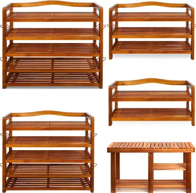 Image de CASARIA® Étagère à chaussures 5 niveaux Meuble de rangement en bois d'acacia 82x95x26cm entrée salon salle de bain