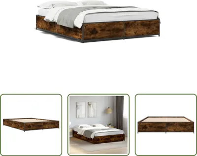 Produktbild von The Living Store Bettgestell Räuchereiche 140x200 cm Holzwerkstoff und Metall