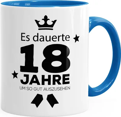 Produktbild von Geschenk-Tasse Geburtstag Volljährig Es dauerte Jahre um so gut auszusehen 18 20 25 30 40 50 60 70 75 80 Jahre Kaffeetasse Teetasse MoonWorks® 18 blau unisize