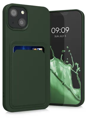 Produktbild von kwmobile Handyhülle für Apple iPhone 13 Hülle mit Kartenfach - TPU Case - Kabelloses Laden - Schutzhülle Cover in Dunkelgrün