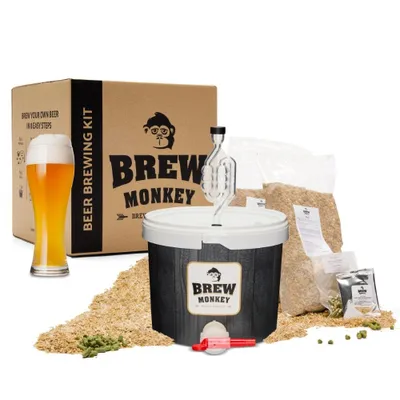 Produktbild von Brew Monkey® Bierbrauset Weizen | Basic Set 5 Liter Bier | 5,7% Vol. | Bier Brauen Set | Männergeschenke | Bier Geschenke für Männer | Geburtstagsgeschenk für Männer
