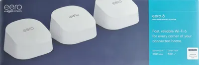 Produktbild von Amazon eero 6 Dualband Wi-Fi WLAN-Mesh System, 500 Mbit/s, bis zu 460 m², Zigbee Smart Home-Hub, 3er-Pack, weiß