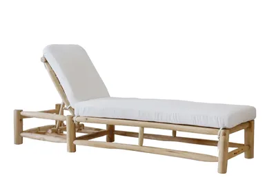 Produktbild von Möbilia Liege | aus Teakholz | inkl. Kissen | verstellbar | natur – weiß | B 200 x T 80 x H 44 cm | 11020030 | Serie GARTEN