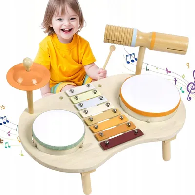 Produktbild von Holz-Musikinstrumenten-Set Kinder Perkussion Schlagzeug Lernspielzeug