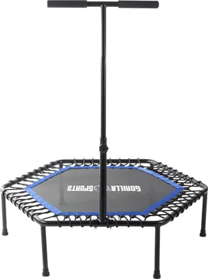 Produktbild von GORILLA SPORTS® Fitness Trampolin - 6-Fach Höhenverstellbarer Haltegriff, Leise Gummiseilfederung, 77cm Sprungfläche, bis 100kg Belastbar, Blau - Fitness-Trampolin, Jumping Fitness, Indoor/Outdoor