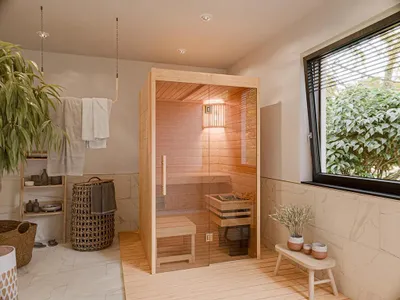 Produktbild von Swedheat Nova Lite Sauna Fichte Massivholzsauna mit Glasfront, Innenraum Sauna für Zuhause, Infrarot Wärmekabine, Dampfbad Wellness, Heimsauna