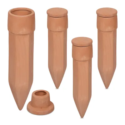Produktbild von Relaxdays Tonkegel Bewässerung, 4er Set, Bewässerungshilfe mit Deckel, für 1,5 l Flaschen, Pflanzengießhilfe, terrakotta