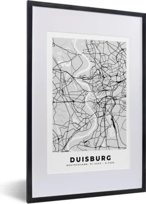 Produktbild von MuchoWow® Gerahmtes Poster Karte - Duisburg - Deutschland - Stadtplan - Karte 40x60 cm - Poster mit Schwarzem Bilderrahmen Wandposter Rahmen Foto Bilder - Poster in Rahmen