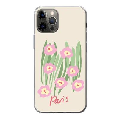 Produktbild von MuchoWow® Handyhülle Schutzhülle Hülle für iPhone 12 Pro Blume - Rosa - Gras Silikon Softcase Handy Hülle - Abdeckung