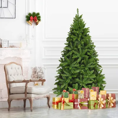 Produktbild von Künstlicher Weihnachtsbaum grün, PVC Tannenbaum mit Metallständer, Christbaum Dekobaum klappbar für innen draußen, Festtagsdekoration für Weihnachten (180CM)
