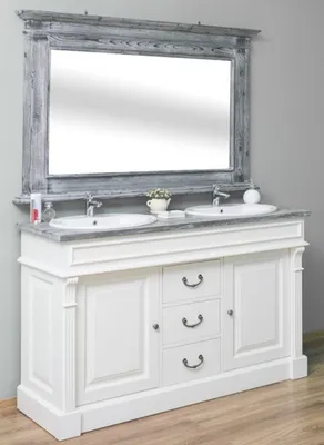 Produktbild von Casa Padrino Landhausstil Badezimmer Set Weiß / Grau - 1 Doppelwaschtisch & 1 Wandspiegel - Massivholz Badezimmermöbel im Landhausstil