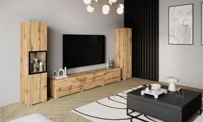 Produktbild von MINIO go for it, Wohnwand BRELA III, 3-teilig, TV Board mit Vitrine und Schrank, 210 cm, Eiche Wotan