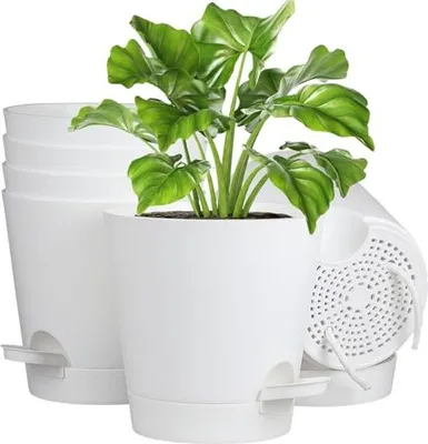 Produktbild von Homeuouz 6 Packs Blumentopf Selbstbewässernd, 17.8cm Pflanzentopf mit Bewässerungssystem, Übertopf Untersetzer, Blumentöpfe Set Ideal für Innen und