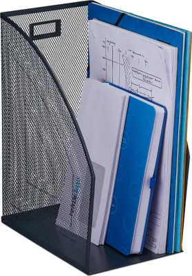 Immagine prodotto di Portariviste Relaxdays, formato A4, design a rete, A x L x P: 32 x 16 x 24,5 cm, ufficio e home office, portariviste da tavolo, metallo, antracite