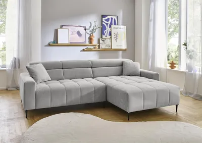 Produktbild von Wohnlandschaft >Stanislaw< elektr. Sitztiefenverstellung, Cord silbergrau - 256x100x180cm (BxHxT)