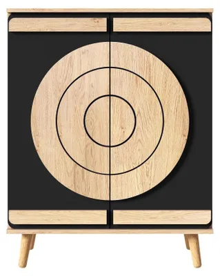 Immagine prodotto di Armadio per scarpe - Design moderno - 76x37x98,5 cm - Ante geometriche arrotondate - Diversi ripiani - Gambe in legno - Colore nero
