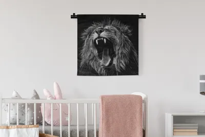 Produktbild von MuchoWow® Wandteppich Wandbehang Löwen - Profil - Schwarz - Weiß 60x60 cm Tapisserie Dekoration Wandtuch - Dekorationen - Wand Decke