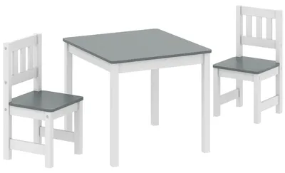 Produktbild von Kindertisch mit 2 Stühlen, 3tlg Kindersitzgruppe, Sitzgruppe für Kinder, Kindermöbel, 56 x 52 x 48 cm Grau