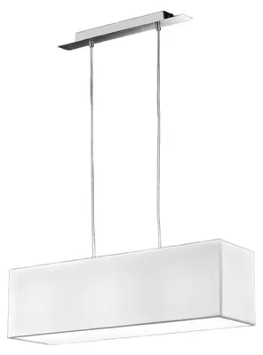 Produktbild von Pendelleuchte aus gebürstetem Chrommetall mit weißem Stoffschirm, 3-flammig, E27-Fassung, modernes und elegantes Design - Perenz