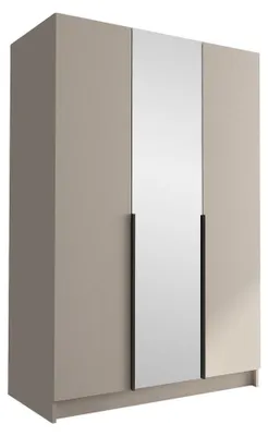 Produktbild von MIRJAN24 Kleiderschrank Calia II, Schlafzimmer, mit Spiegel, Drehtürenschrank, mit Kleiderstange, Modern, Garderobenschrank, Metallgriffe (Farbe: Cashmere / Cashmere + Schwarz)