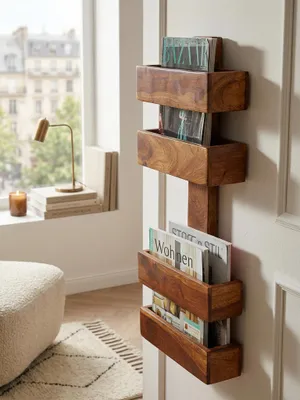 Immagine prodotto di Portagiornali MUMBAI Legno massello Sheesham 2 ripiani Portariviste Design Portadepliant Stile country
