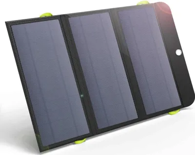 Immagine prodotto di Powerbank solare - Caricabatteria portatile - 10000 mAh - 2 uscite USB - Ingresso micro USB - Batteria agli ioni di litio - Involucro in plastica - Nero