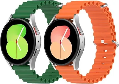 Immagine prodotto di 2 cinturini in silicone verde e arancione da 20 mm per orologio Samsung Galaxy Watch 5/4