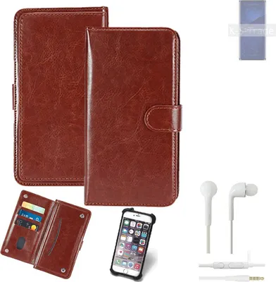 Produktbild von K-S-Trade 360° Hülle kompatibel mit ZTE Axon 41 Ultra 5G inkl. Headphones braun Kunstleder Case BookCase WalletCase Kunstlederederhülle
