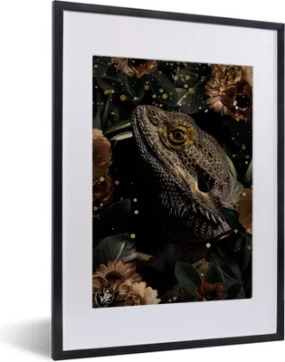 Produktbild von MuchoWow® MuchoWow® Gerahmtes Poster Reptilien - Pflanzen - Blumen 30x40 cm - Poster mit zchwarzem Bilderrahmen - Wandposter Schlafzimmer