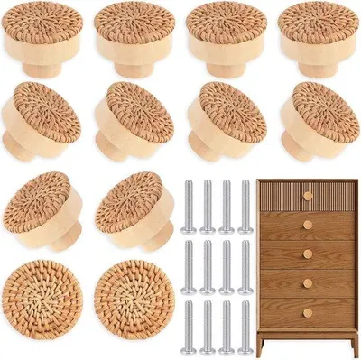 Produktbild von Famanu Möbelknöpfe Rattan Boho-Design - 12 Stück