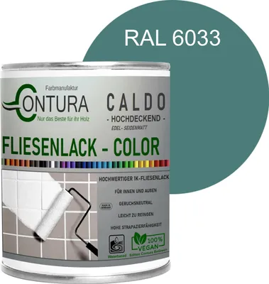 Produktbild von Fliesenlack 750ml. Fliesenfarbe 20 Farben Lack Fliesen Wand Boden Bad Küche - RAL 6033 Minttürkis