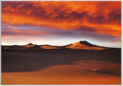 Produktbild von Wallario Wandbild Sahara Wüste II - Sanddünen im Sonnenuntergang, Größe: 70,30 x 100,30 cm, Poster mit weißem Kunststoffrahmen