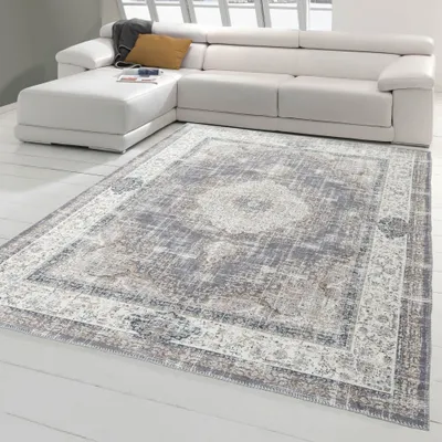 Produktbild von Klassischer Teppich mit Blumen Ornamenten & Pflanzen Verzierungen in grau beige blau Größe - 240 x 340 cm