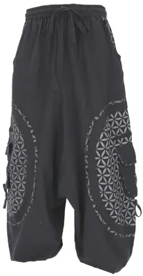 Produktbild von Haremshose, Pluderhose, Pumphose, Aladinhose `Flower of Life` - Schwarz/grau, Herren, Baumwolle, Hosen