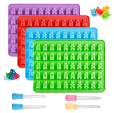 4 Silikon-Gummibärchenformen mit Pipetten, 18,6x13,6 cm