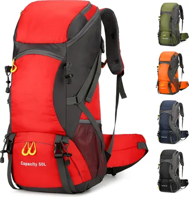Obrázek produktu pro Turistický batoh 50L muži ženy trekkingový batoh s pláštěnkou cestovní batoh venkovní turistický batoh pro pěší turistiku kempování horolezectví cestování sportovní, červená