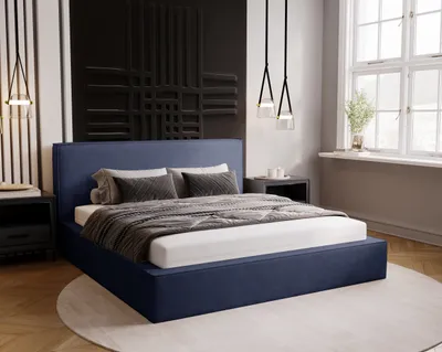 Obrázek produktu pro BESILIO Postel s rámem do ložnice 180x200 Gloria - manželská postel - námořnická modrá & Komodo 50