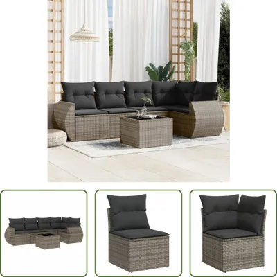 Produktbild von The Living Store 6-tlg. Garten-Sofagarnitur mit Kissen Grau Poly Rattan