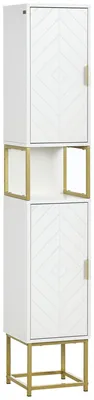 Produktbild von Badezimmerschrank mit 2 Schr?nken und einem Regal aus MDF und Stahl, 30 x 30 x 170,7 cm, wei? und gold