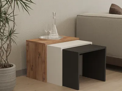 Produktbild von Skye Decor, Gül, Satztisch (3 Stück), Anthrazit, 100 % MELAMINBESCHICHTETE SPANPLATTEN, 50 x 29,6 x 40 cm