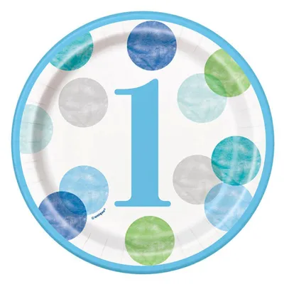 Produktbild von Pappteller "Dots Blau 1st Birthday" | Ø18cm/8Stk.