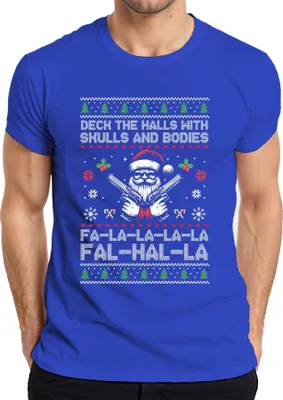 Produktbild von Falhalla Totenkopf Santa Ugly Sweater - Weihnachten Weihnachtsgeschenk Christmas Herren T-Shirt, Blau, XXL