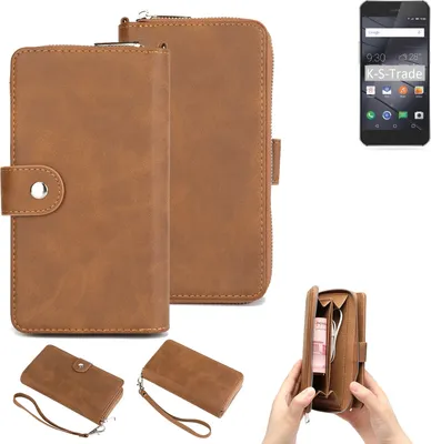Produktbild von K-S-Trade Handyhülle Schutzhülle kompatibel mit Gigaset ME Pro & Portemonnee Tasche Handytasche Case Etui Geldbörse Wallet braun (1x)