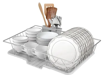 Obrázek produktu pro Omgoods - Odkapávací stojan s povrchovou úpravou - Odkapávací stojan s odkapávací miskou - Stojan na nádobí - Stojan na příbory - 48x30x11 cm - Efektivní sušení - Sušák na nádobí